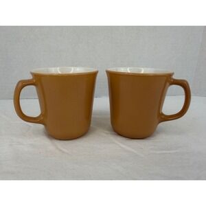 Corelle by Corning Milk Glass Mugs Set of 2 Tan Brown Vintage D-Handle